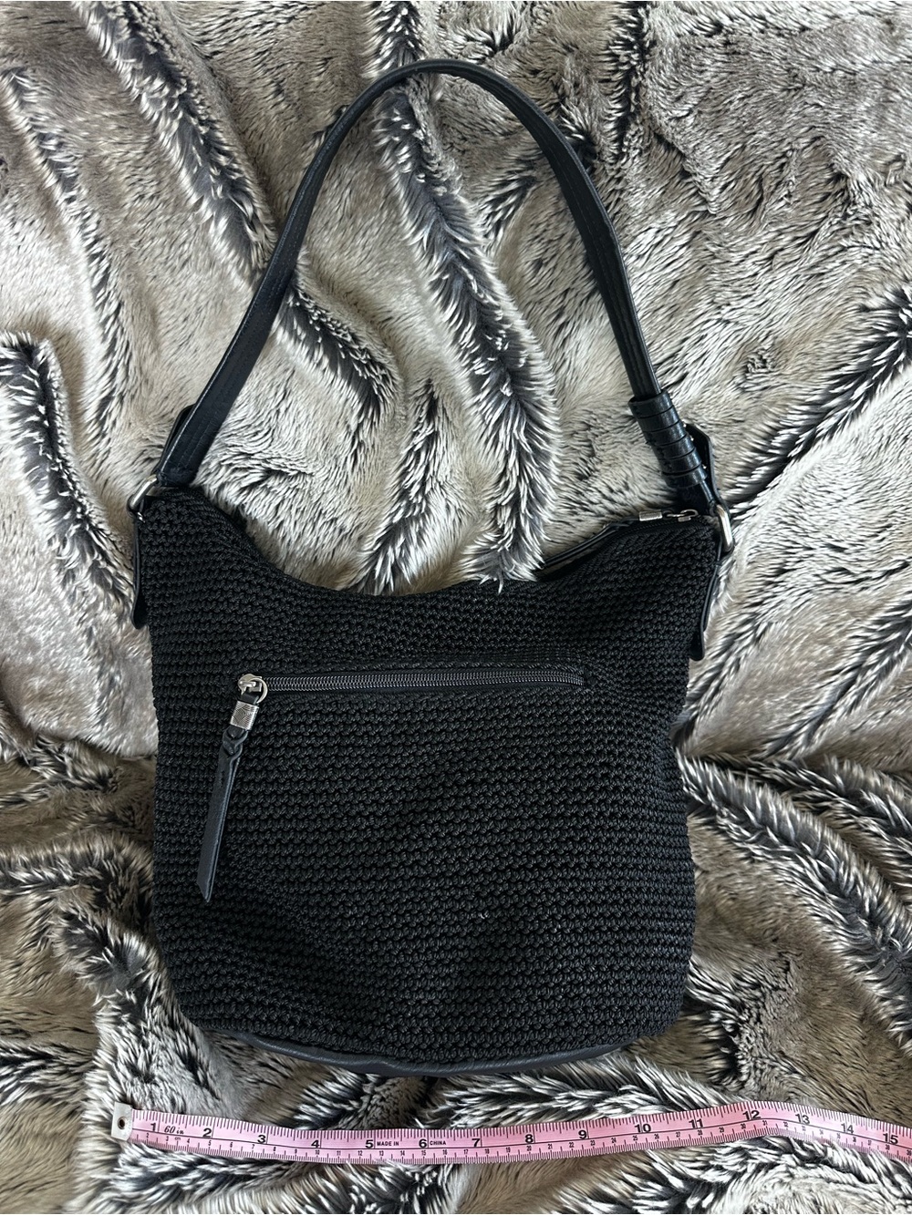 The Sak Black Woven Shoulder Bag with Front Zip